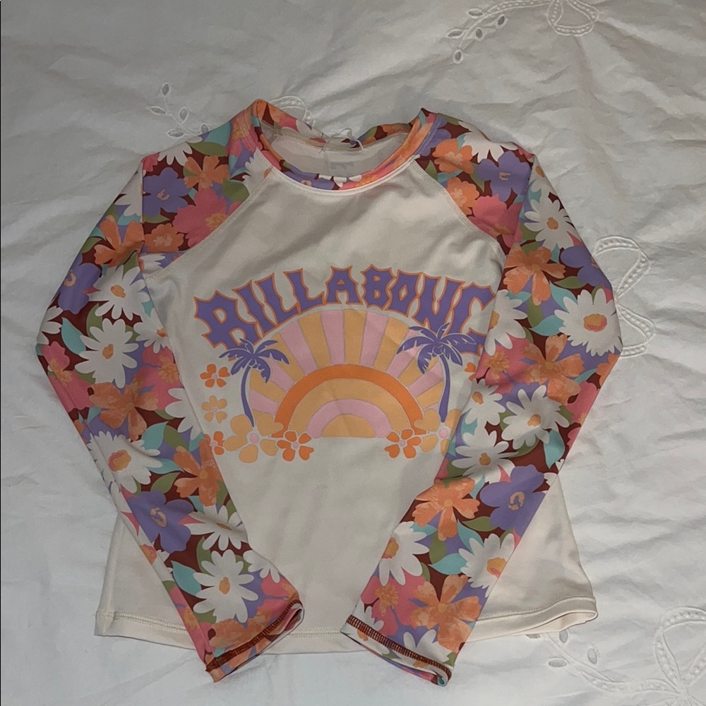 Roxy Cream and Orange Rashguard Swim Top